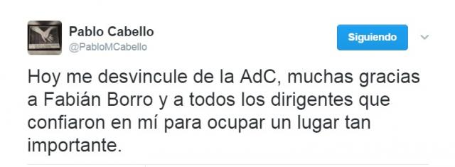 Pablo Cabello se desvincul de la AdC